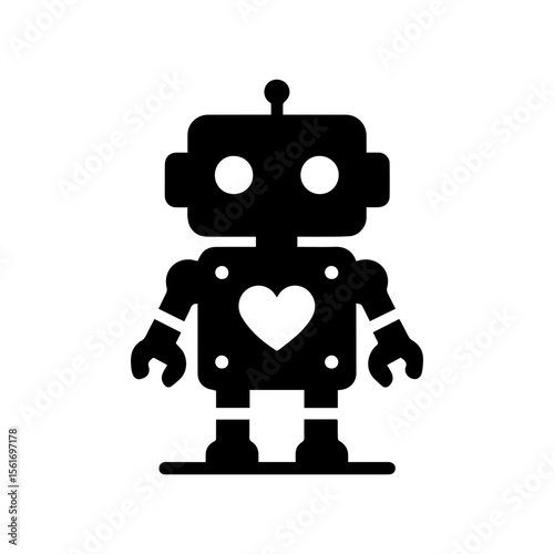 simple silhouette of This robot has a tiny heart panel on its chest