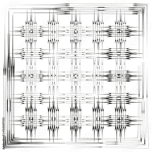 Intricate geometric pattern. Symmetrical line art. White background. Vector illustration.