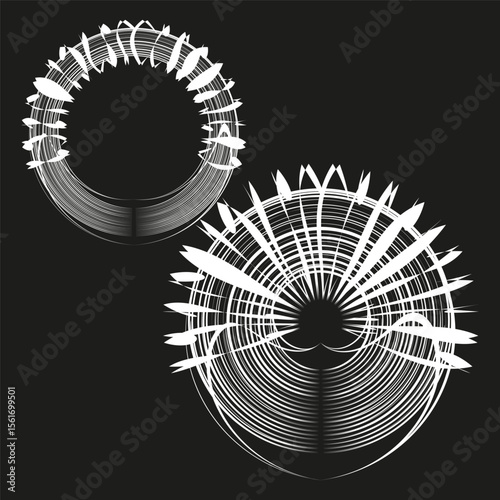 Abstract geometrical shapes. Intersecting circular pattern. Vector decorative illustration. Mechanical cogwheel motif.