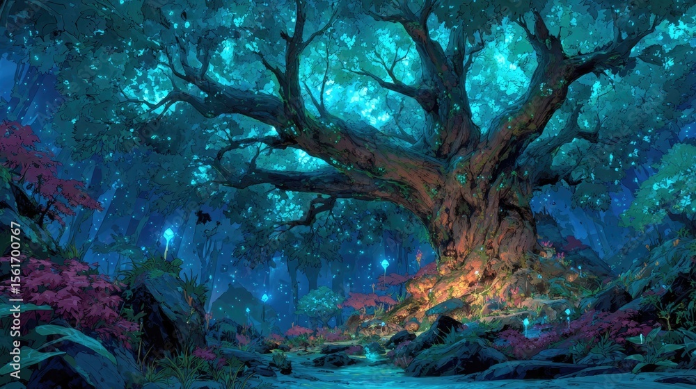 Obraz premium Mystical Forest with Luminescent Tree