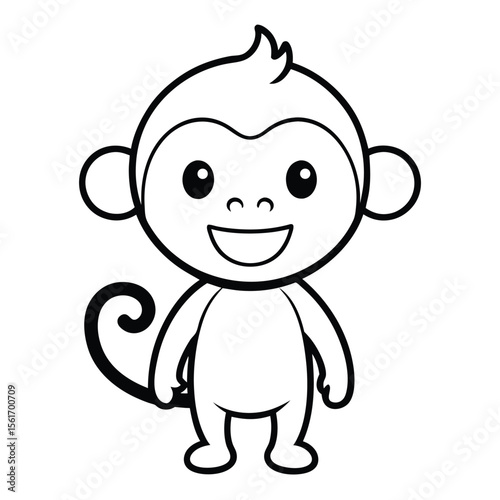 Charming outline illustration of a cheerful cartoon monkey