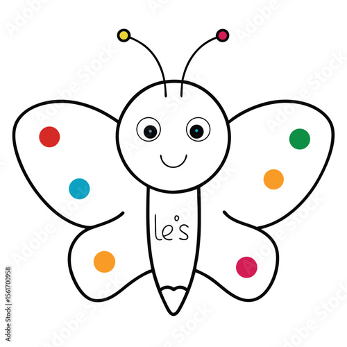 Simple outline of a happy butterfly design in cmyk and rgb colors