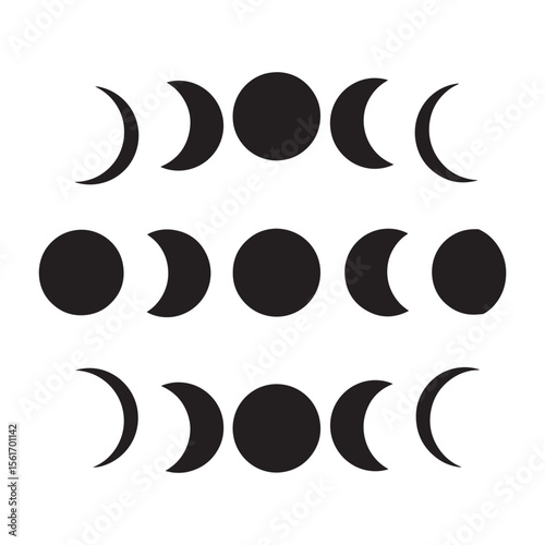 Black and white illustration of lunar phases showing different stages of moon