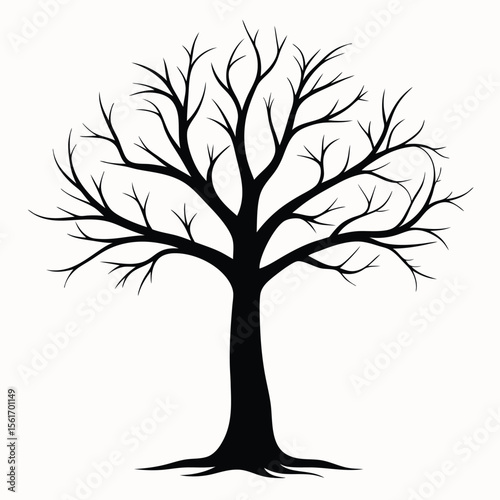 Solitary bare deciduous tree illustration in a minimalist style