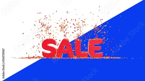 SALE text written in red with confetti spray on top - business - 3D rendering on transparent background