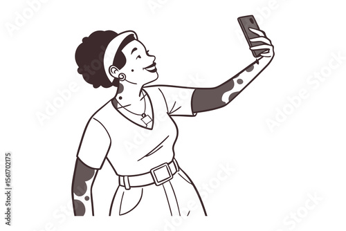 Self-Portrait: A young woman takes a selfie, her expression filled with joy and self-expression. Capture the moment of empowerment and modern connectivity.