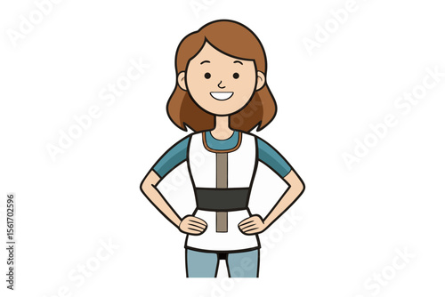 Cartoon instructor with safety equipment. A friendly cartoon figure stands ready, wearing safety gear.