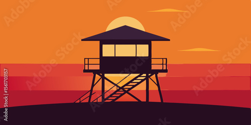 lifeguard tower at sunset