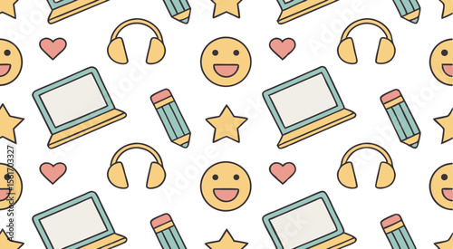 Cute adorable study element's seamless pattern background vector design