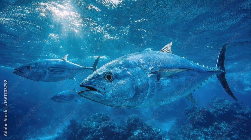 Fototapeta premium Crystal Clear Ocean with Swimming Tuna