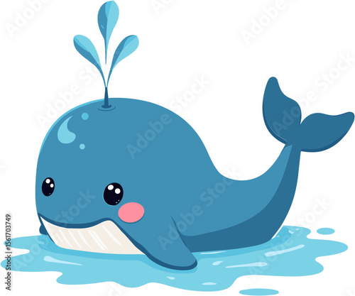 Cute blue whale splashing water in playful ocean scene  