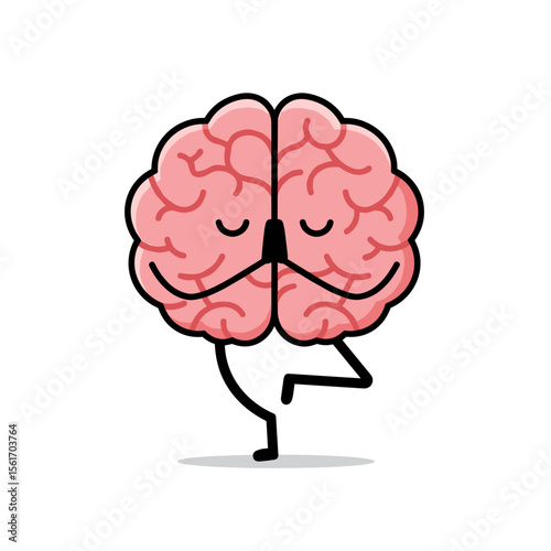 Cartoon brain practicing yoga in a balancing pose  