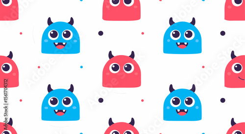 Cute adorable monster character's seamless pattern background vector design
