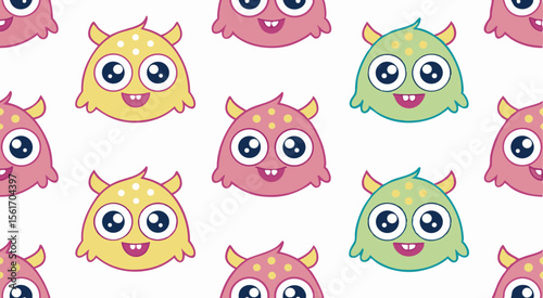 Cute adorable monster character's seamless pattern background vector design