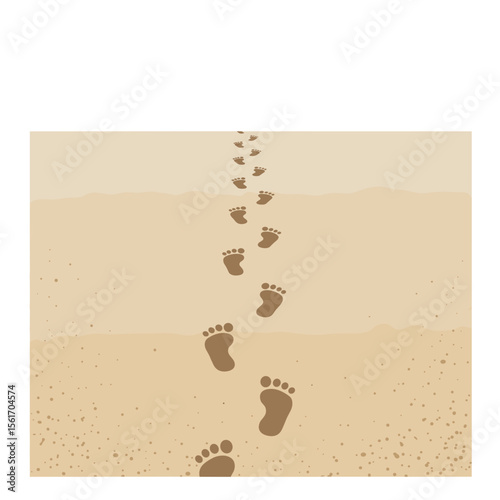 Footprints in sand on beach with calm, warm colors  