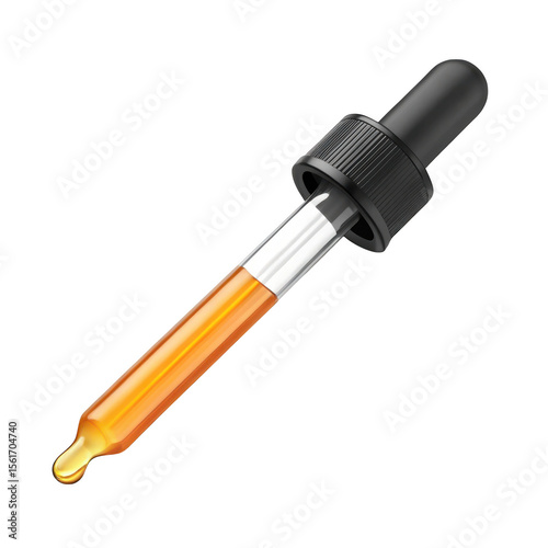 3d dropper with orange liquid isolated on transparent background