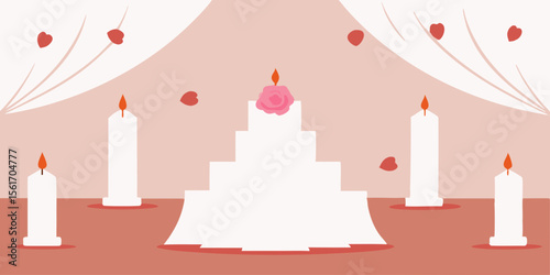 A festive birthday cake adorned with burning candles illuminates a happy celebration