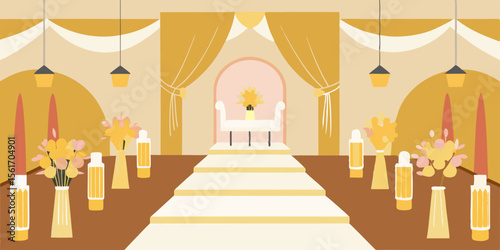 Vector illustrations of religious architecture featuring churches and mosques, some in autumn, with details like arches, doors, and marble interiors
