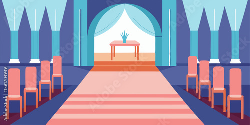 Luxury 3D blue and red carpet on stairs for a business premiere event, symbolizing a VIP entrance to a hall of success and Hollywood prestige