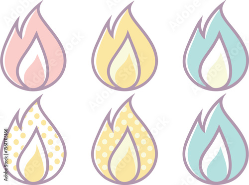 Fire Clipart Illustration Set Featuring Flames Bonfire and Heat Elements in Clean Style. Realistic and Cartoon Fire Clipart for Emergency Safety and Creative Design Use. Flat Style Fire Clipart
