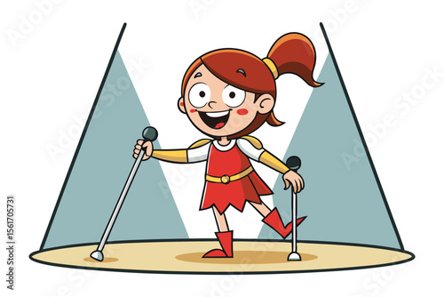Majorette Performer: A spirited illustration captures a cheerful young majorette, gracefully maneuvering batons on a spotlighted stage, radiating joy and energy.