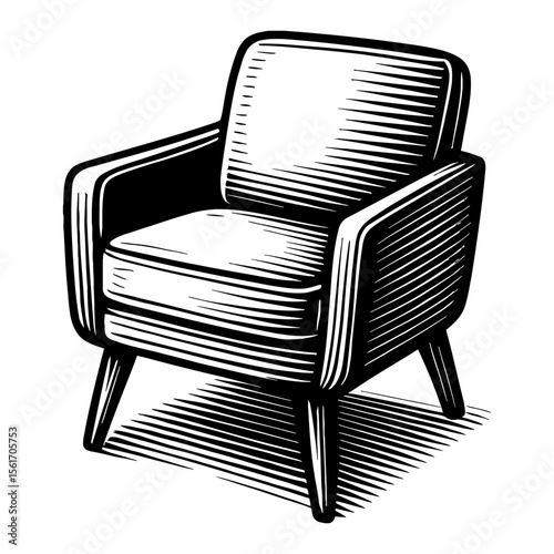 Chair Isolated in Black and White Outline Line Art Drawing Style Illustration Vintage Furniture