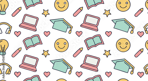 Cute adorable study element's seamless pattern background vector design