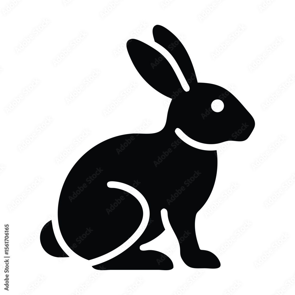 Obraz premium Adorable black silhouette of a sitting rabbit with big ears, perfect for children's decor, Easter cards, or wildlife designs. Charming vector art
