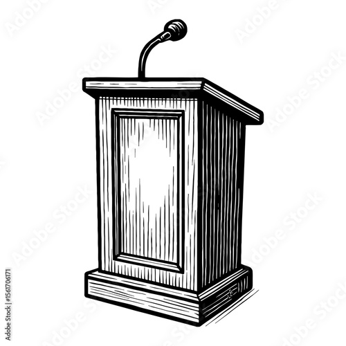 Podium for Public Speaking in Black and White Outline Line Art Drawing Illustration