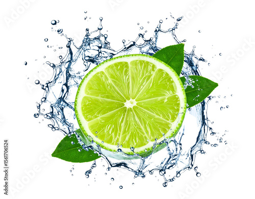  Floating Lime Slice with Splash Effect PNG