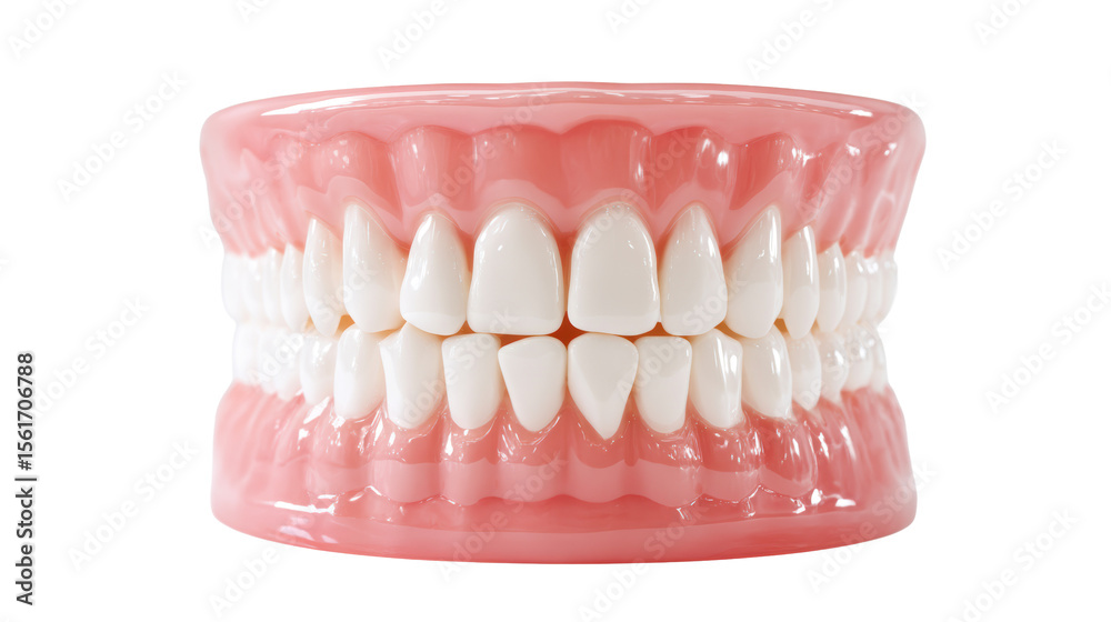 Obraz premium Dentures display with gums, teeth model for educational purposes, cut out transparent