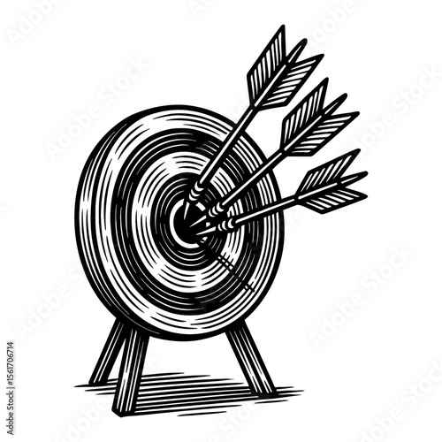 Target with Arrows Success Achievement Goal Aim Aiming in Black and White Outline Line Art Drawing