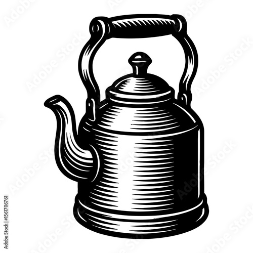 Teapot Kettle Classic Black and White Outline Line Art Drawing