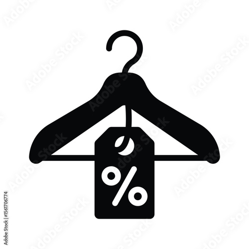 Clothing sale tag on a hanger, icon in glyph style