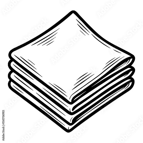 Stack of Folded Napkins Black and White Outline Line Art Drawing