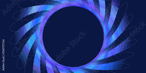 3D grid polygonale torus from blue elips in dark cyberspace.  Digital concept scientific, technology and computing. Quantum model computing.