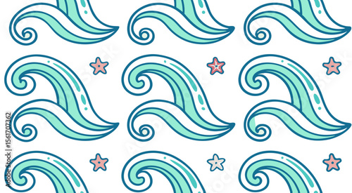 Cute adorable wave's seamless pattern background vector design