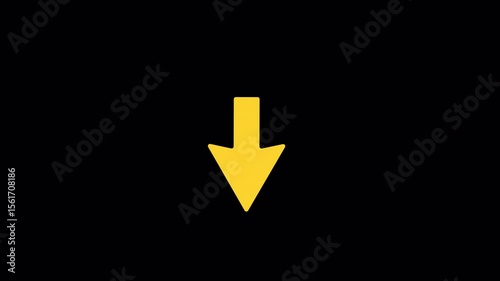 Down indicator arrow animation on transparent background. directional indicator downward motion. 4k video.