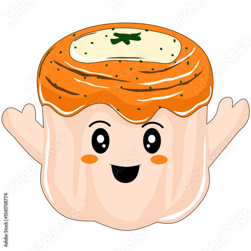 illustration of mentai dimsum cute with cheese topping