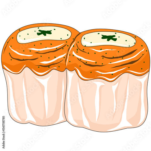 illustration of mentai dimsum with cheese topping