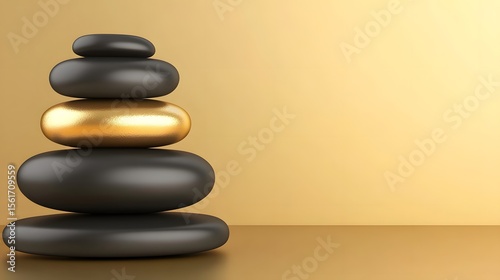 Serene Stacked Stones Gold Accents Zen Minimalist