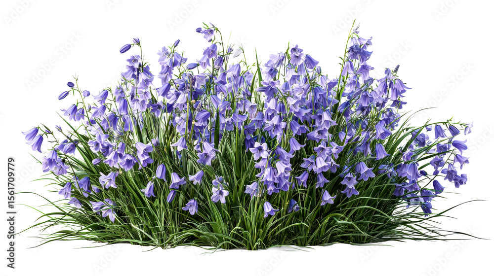 Naklejka premium Bluebell flowers with green foliage, floral spring display, cut out transparent