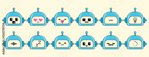 Cute chatbot character set. Online consultation. Vector illustration.