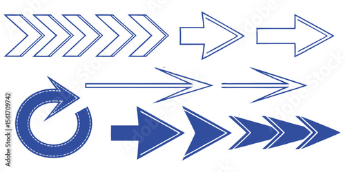 Collection of blue arrows pointing in different directions for navigation design vector illustration