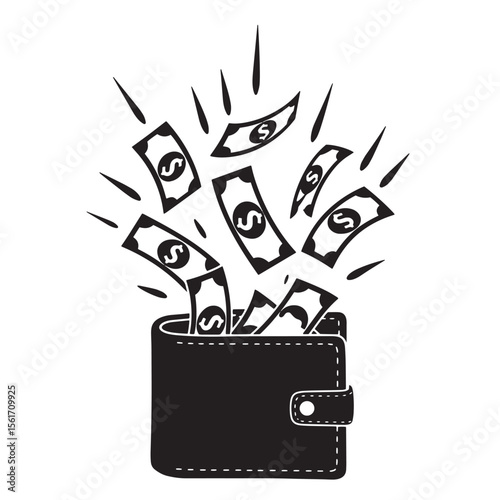 Wallet overflowing with dollar bills a financial concept represented by graphic illustration
