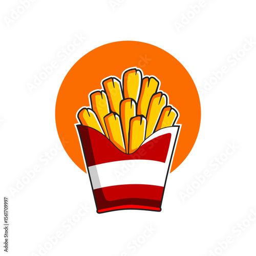 Illustration vector graphic of Delicious French Fries in a Red and White Carton