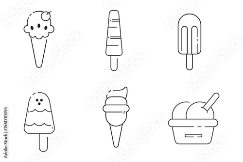 ice cream Outline drawing  line clipart symbol collection. Popsicle and ice cream clip art icon and symbol in art line drawing and sketch summer collection in whit background