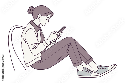 Digital Solitude: A person engrossed in their smartphone, lost in a moment of digital immersion. In a modern, minimalist setting, the person's focus highlights the allure of technology.