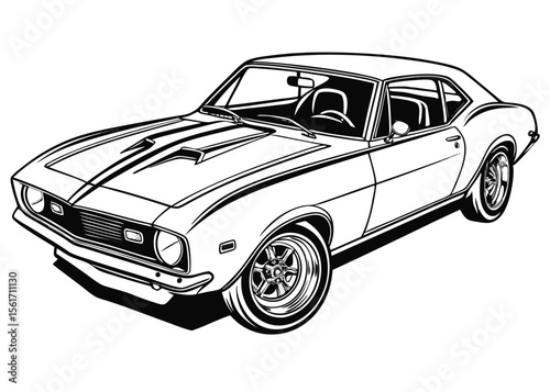 Classic american muscle car camaro vintage vehicle automobile design automotive transport vector illustration