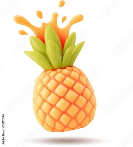 Vector realistic isolated pineapple with juice splash on white background.